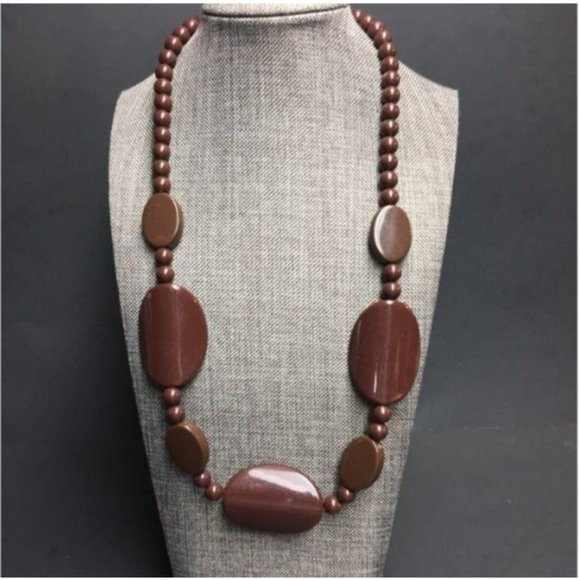 Jewelry - Modern Boho Necklace Brown Oval Curved Beads Gold Retro Soft Girl Cottage